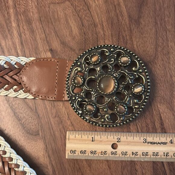 Coldwater Creek Brown and Cream Braided Belt with Ornate Buckle - M - Picture 6 of 7